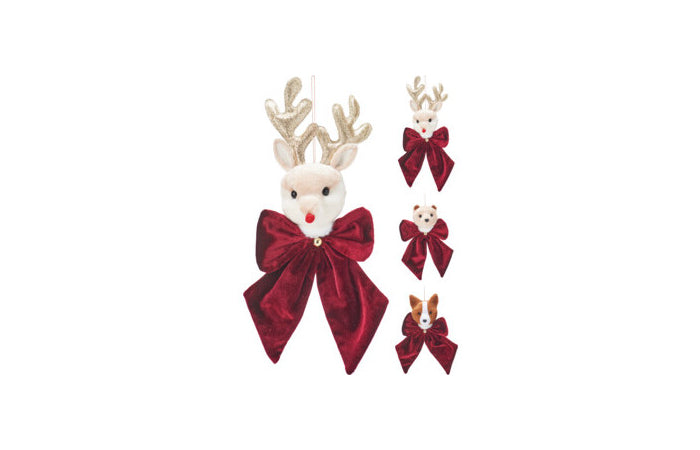 LAZO CON CABEZA ANIMAL NAVIDAD 20CM