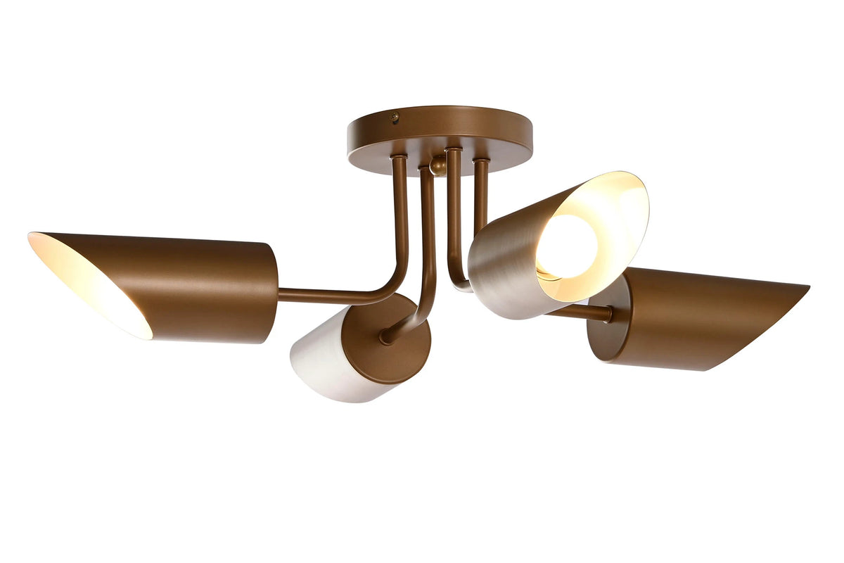 LAMPARA TECHO METAL 67X67X20 4 FOCOS DORADO