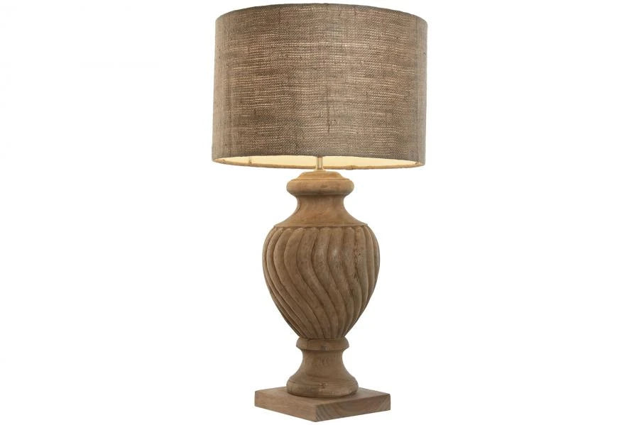 LAMPARA SOBREMESA MADERA YUTE 47X47X87 TALLADA