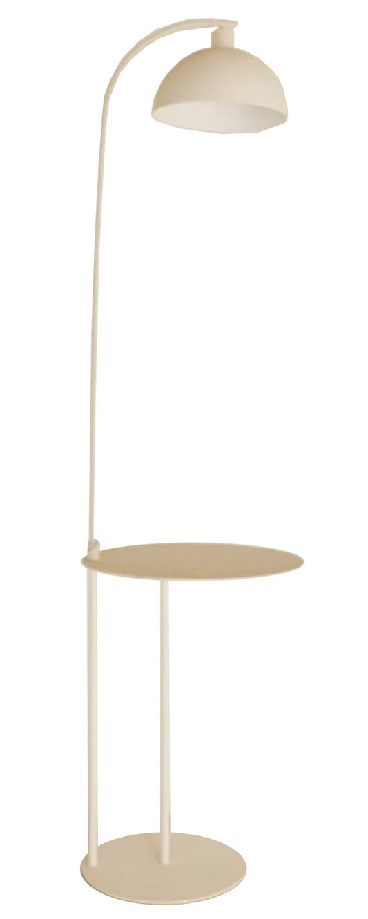 LAMPARA PIE METAL MADERA 40X40X155 CON MESA BLANCO