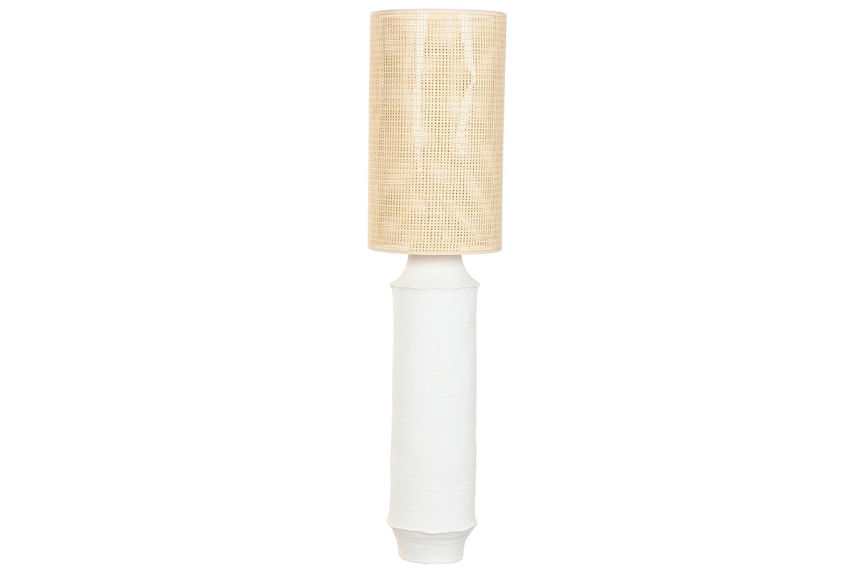 LAMPARA PIE CERAMICA RATAN 30X30X124 RUGOSO BLANCO