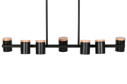 LAMPARA TECHO METAL MADERA 104X18X164 7 FOCOS