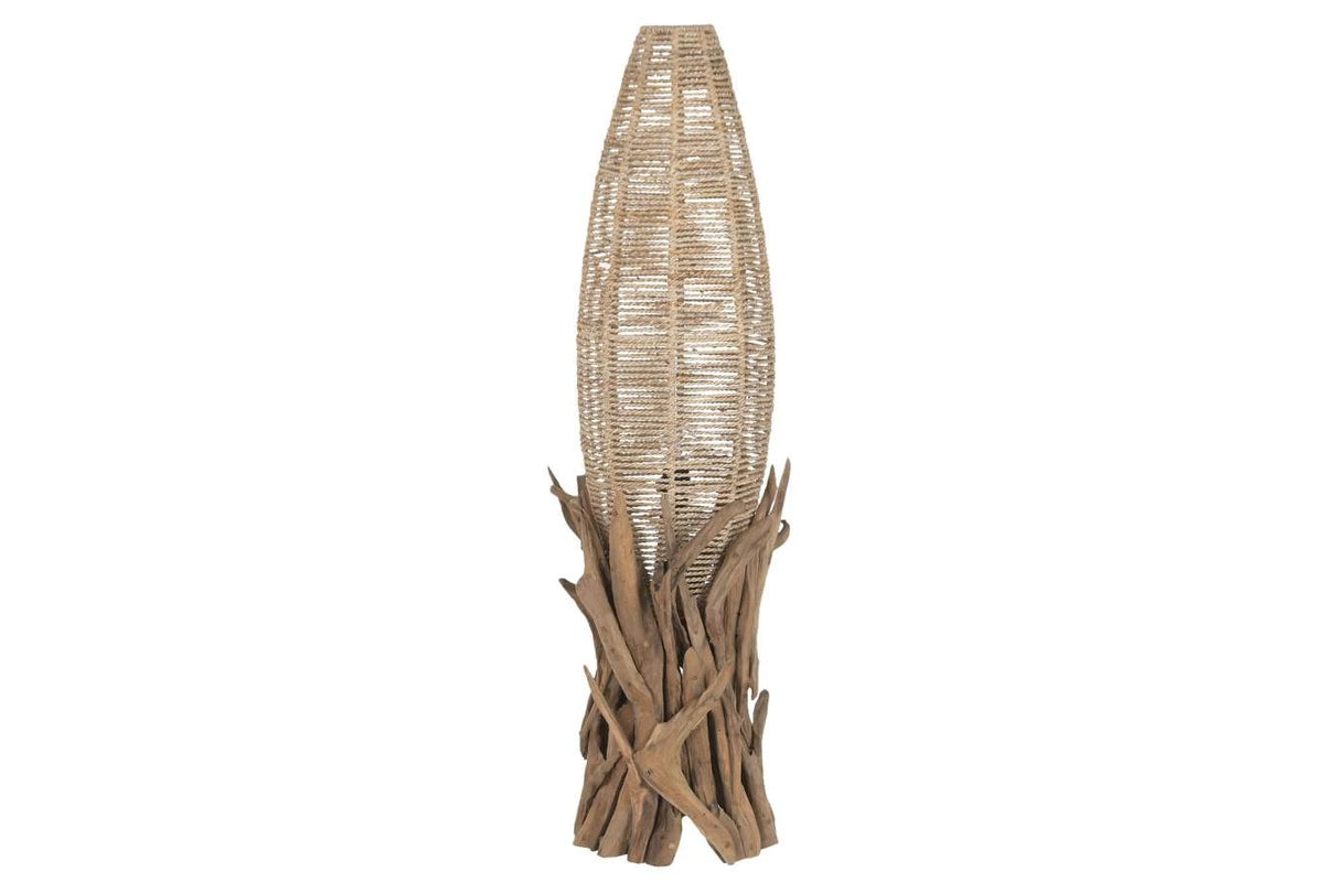 LAMPARA PIE TECA 37X37X119 HECHO A MANO NATURAL