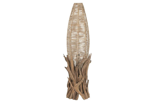 LAMPARA PIE TECA 37X37X119 HECHO A MANO NATURAL