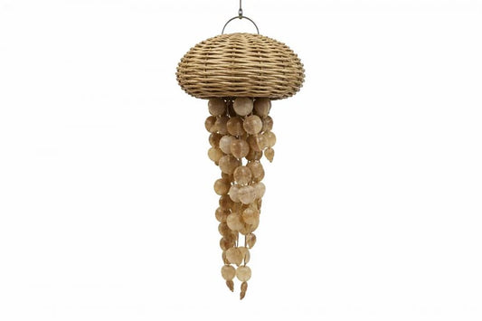 LAMPARA TECHO RATAN CONCHAS 42X42X85