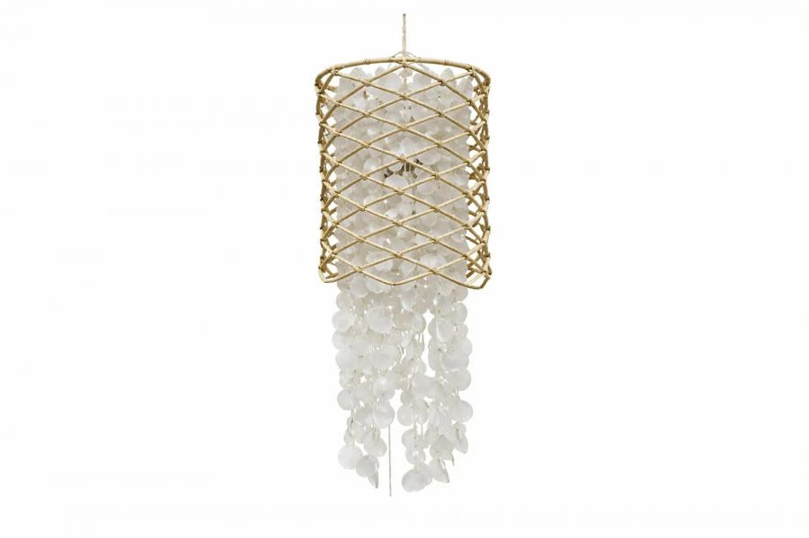 LAMPARA TECHO RATAN CONCHAS 30X30X75