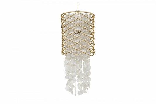 LAMPARA TECHO RATAN CONCHAS 30X30X75