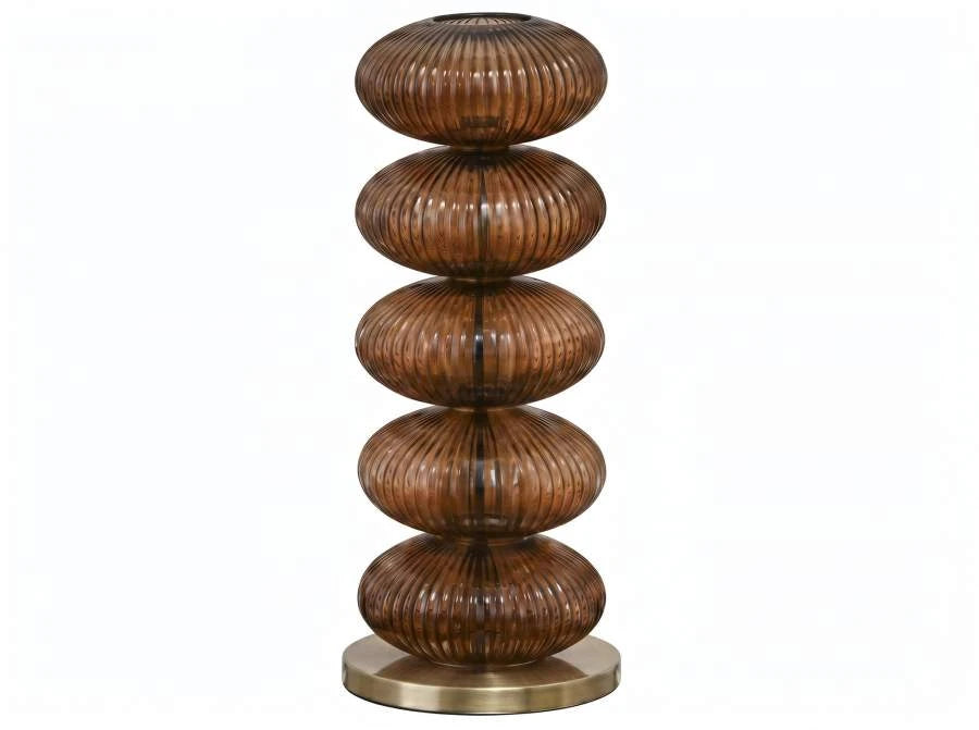 LAMPARA PIE CRISTAL METAL 28X28X78 AMBAR
