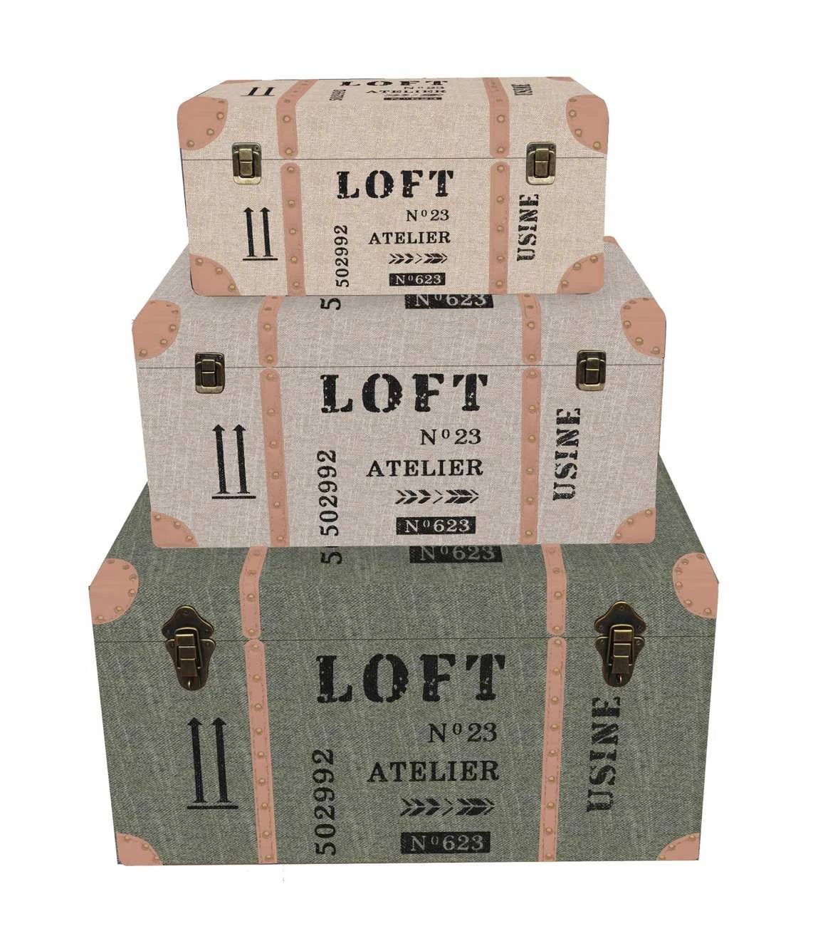 BAUL SET 3 POLIESTER MADERA 59X36X33 MULTICOLOR