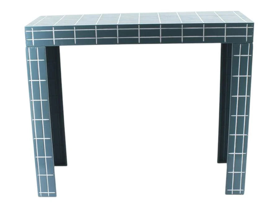 CONSOLA METAL 90X35X74,5 AZULEJOS AZUL