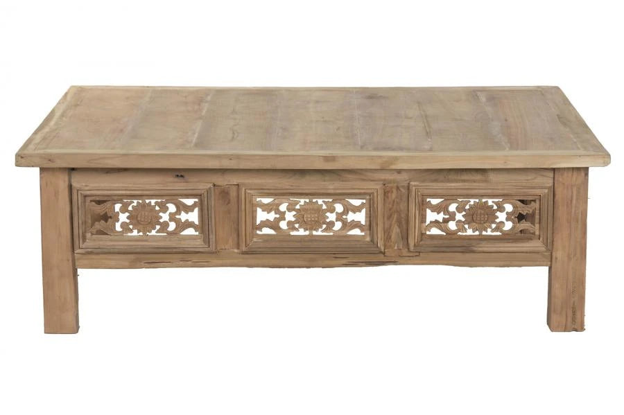 MESA CENTRO TECA 140X98X45 TALLADO NATURAL