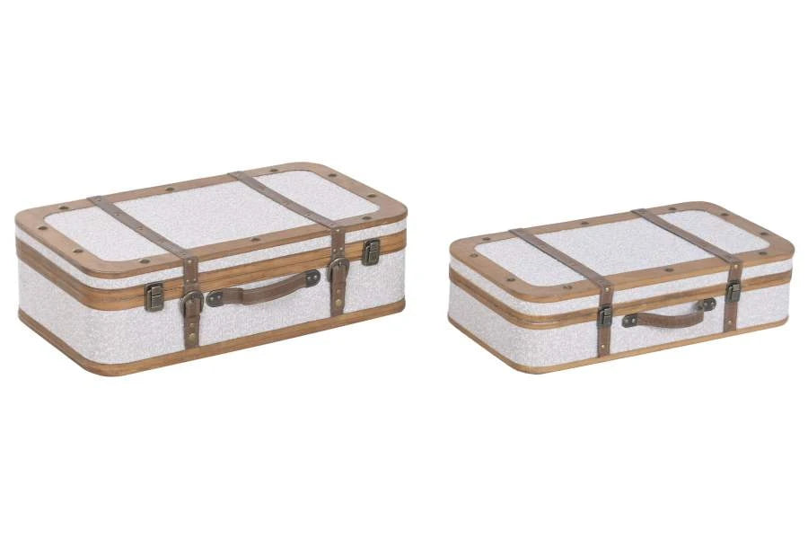 BAUL SET 2 MADERA POLIESTER 62X36X18 BORREGUITO