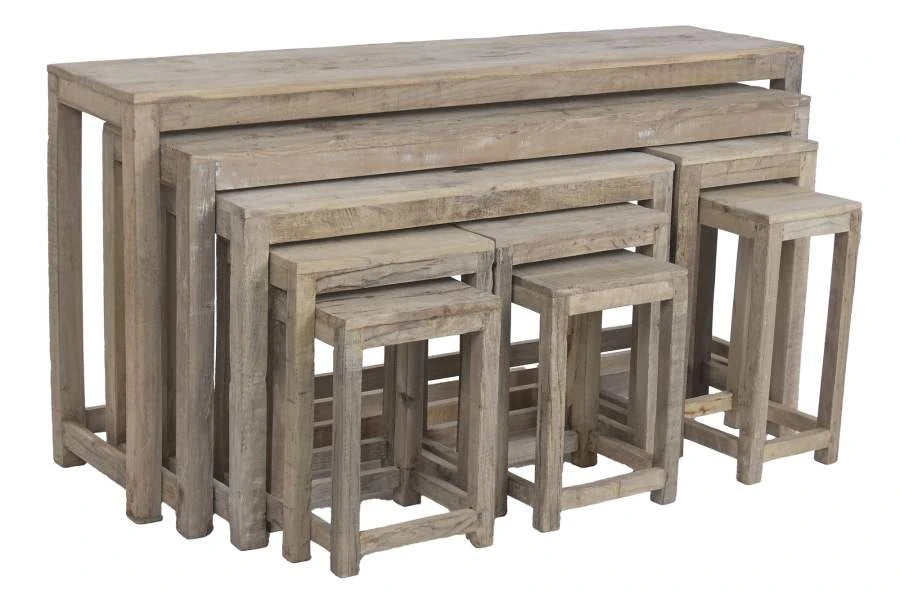 CONSOLA SET 9 MADERA RECICLADA 160X40X82 MESITAS