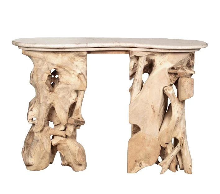 CONSOLA TECA MACIZA MARMOL 120X36X83