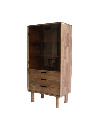 VITRINA MADERA DE CAUCHO CRISTAL 70X40X140 MARRON