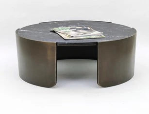 MESA CENTRO METAL MARMOL 62X62X42 NEGRO