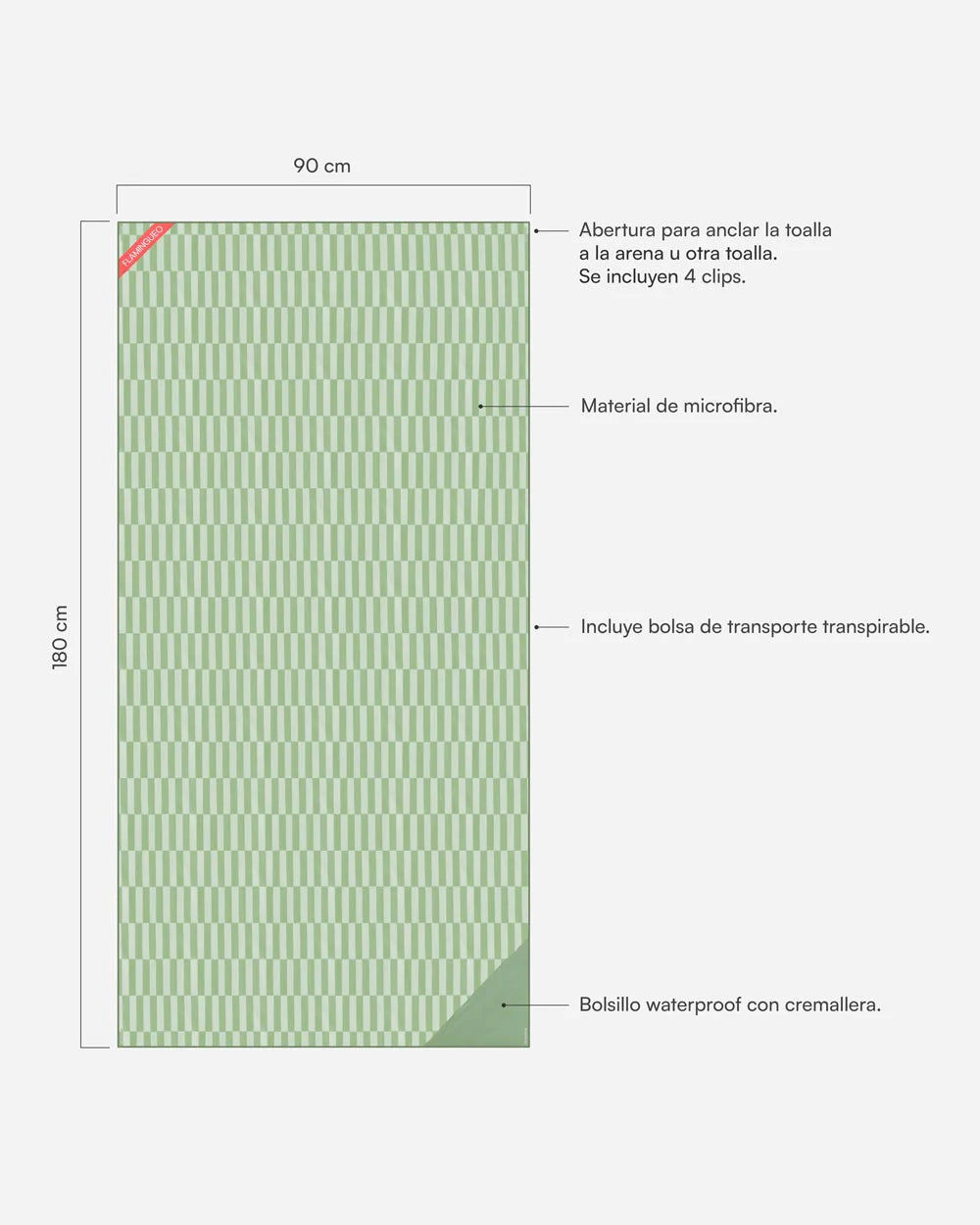 TOALLA PLAYA FLAMINGUEO HONEY VERDE