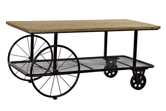 MESA CENTRO METAL ABETO 112X54X52 RUEDAS NEGRO
