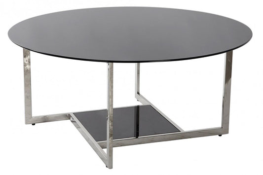 MESA CENTRO ACERO CRISTAL 100X100X45 NEGRO