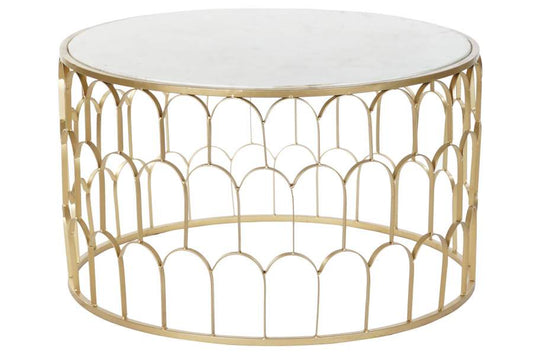 MESA CENTRO HIERRO MARMOL 87X87X51,5 DORADO