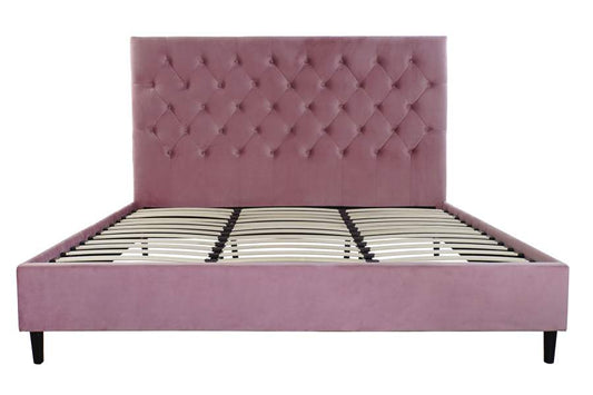 CAMA MADERA METAL 187X210X137 CAPITONE ROSA