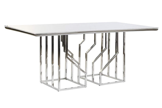 MESA COMEDOR ACERO CRISTAL 180X90X75 SIMIL MARMOL