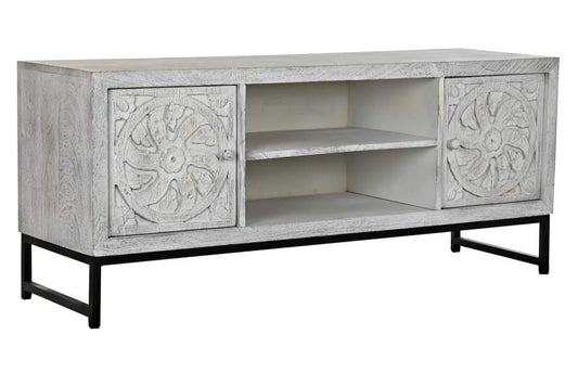 MUEBLE TV MANGO METAL 130X40X55 MANDALA BLANCO