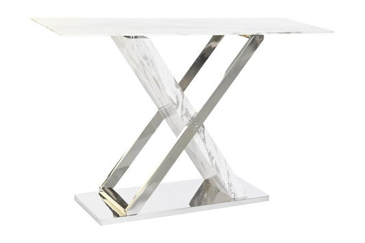 CONSOLA ACERO CRISTAL 120X40X75 SIMIL MARMOL