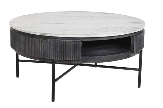 MESA CENTRO MANGO MARMOL 90X90X42 NEGRO