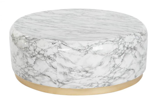 MESA CENTRO HIERRO 119X119X45 SIMIL MARMOL BLANCO
