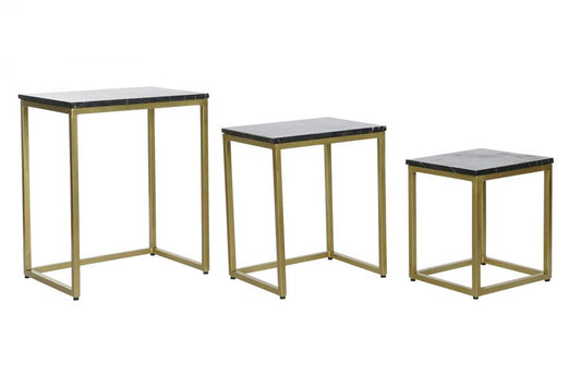 MESITA AUXILIAR SET 3 MARMOL HIERRO 50X35X60 NEGRO
