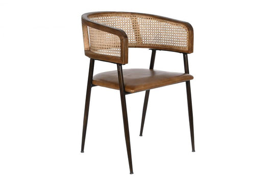 BUTACA PIEL MADERA 52X56X78 RATAN MARRON