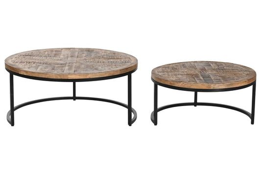 MESA CENTRO SET 2 MANGO METAL 90X90X40 MARRON