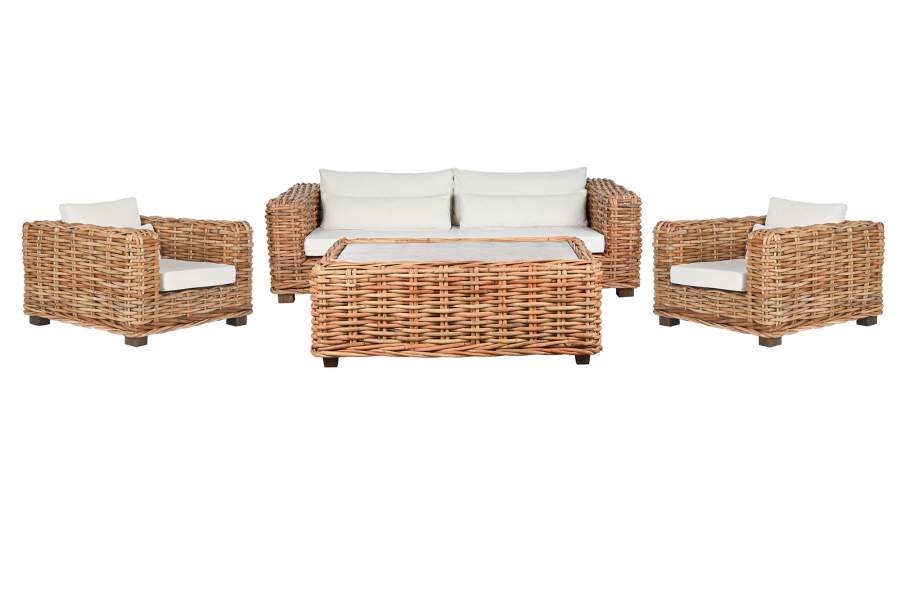 SOFA SET 4 RATAN 220X98X64 INCLUYE COJINES NATURAL