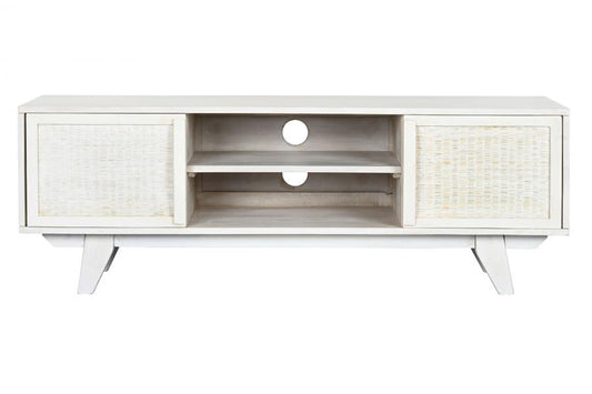 MUEBLE TV MANGO RATAN 128X40X45 BLANCO ROTO