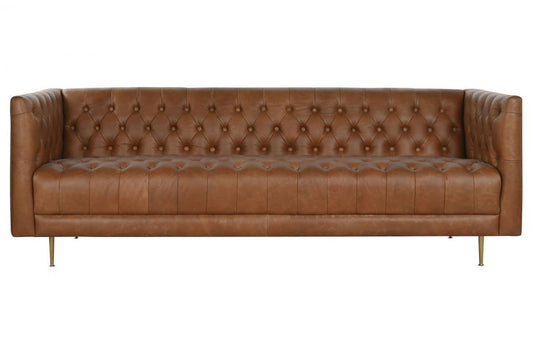 SOFA PIEL ACERO 209X77X74 CAPITONE COGNAC