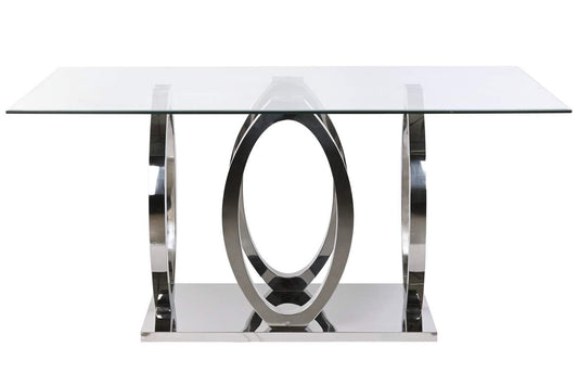 MESA COMEDOR ACERO CRISTAL TEMPLADO 160X90X76