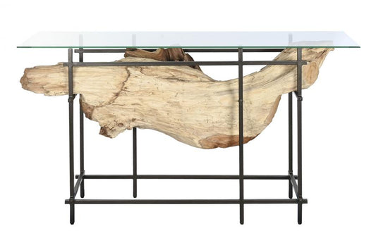 CONSOLA TECA HIERRO 160X50X90 PIEZA UNICA NEGRO