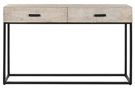CONSOLA MANGO METAL 120X33X76 TALLADO BLANCO
