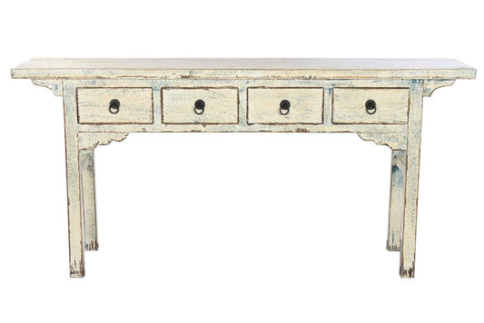 CONSOLA OLMO MACIZO 178X38X85 4 CAJ LACADO BICOLOR