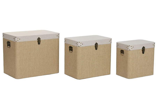 BAUL SET 3 POLIESTER MADERA 60X40X50 BEIGE