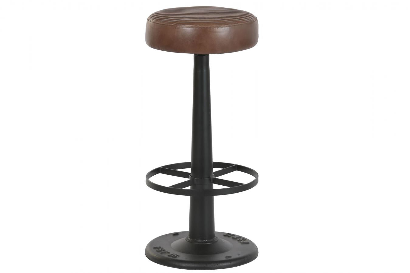 TABURETE PIEL HIERRO 36X36X76 GIRATORIO NEGRO