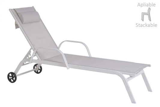 TUMBONA ACERO TEXTILENE 199X63X101 APILABLE CREMA