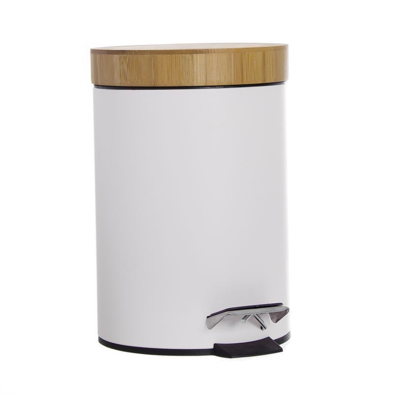 PAPELERA 3L BLANCA TAPA BAMBU