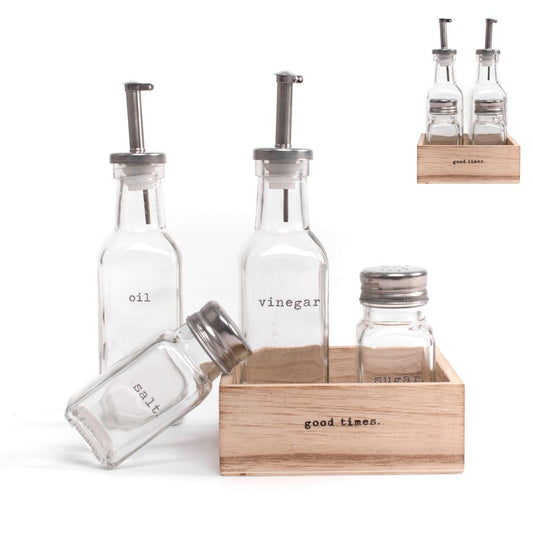 ACEITERA 4 PIEZAS BASE MADERA