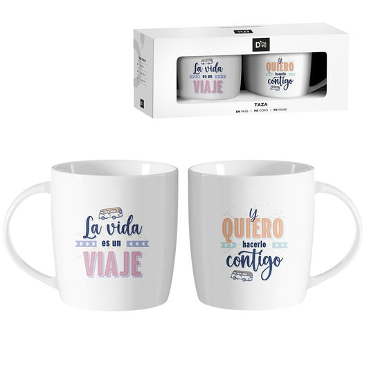 JUEGO DE 2 MUGS 350ML LA VIDA ES UN VIAJE