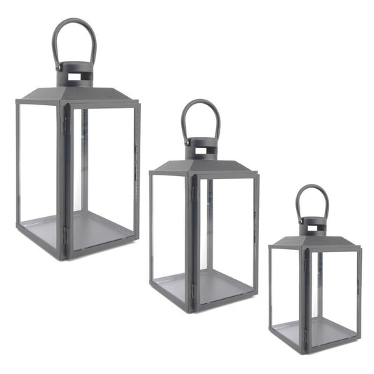 JUEGO DE 3 FAROLES GRIS