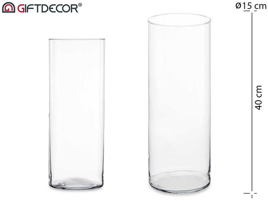 JARRÓN CRISTAL CILINDRO 40CM DIAM 15 CM